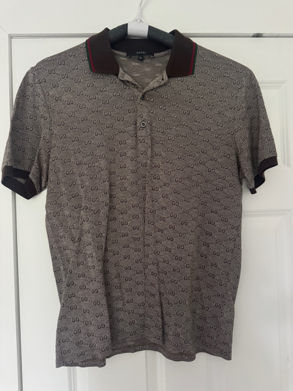 Gucci GG Monogram Polo Shirt Brown Web Collar – Size XL – Made in Italy